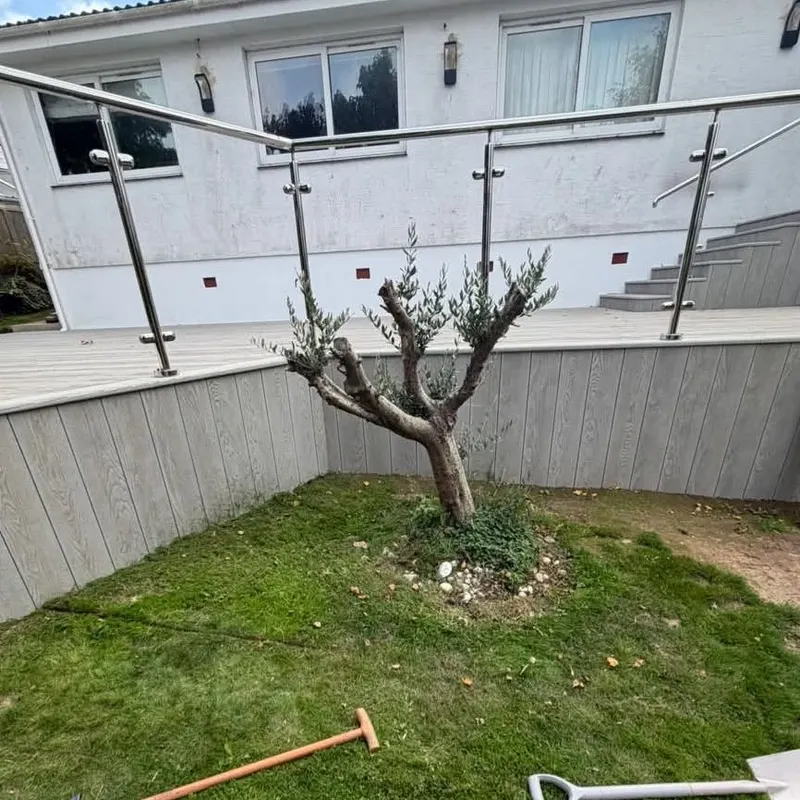 Lawn and tree in a terraced garden
